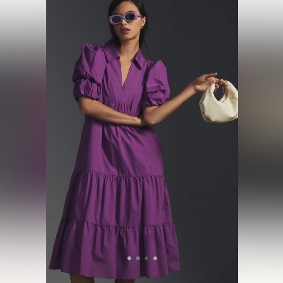 ENGLISH FACTORY TIERED PUFF SLEEVE DRESS PURPLE M - Picture 13 of 15